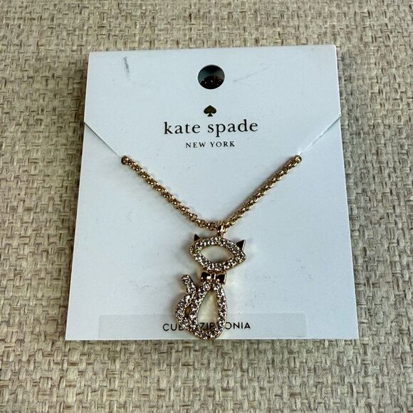 NWT Kate Spade Jazz Things Up Pave Cat Kitty Goldtone Necklace - Picture 2 of 4
